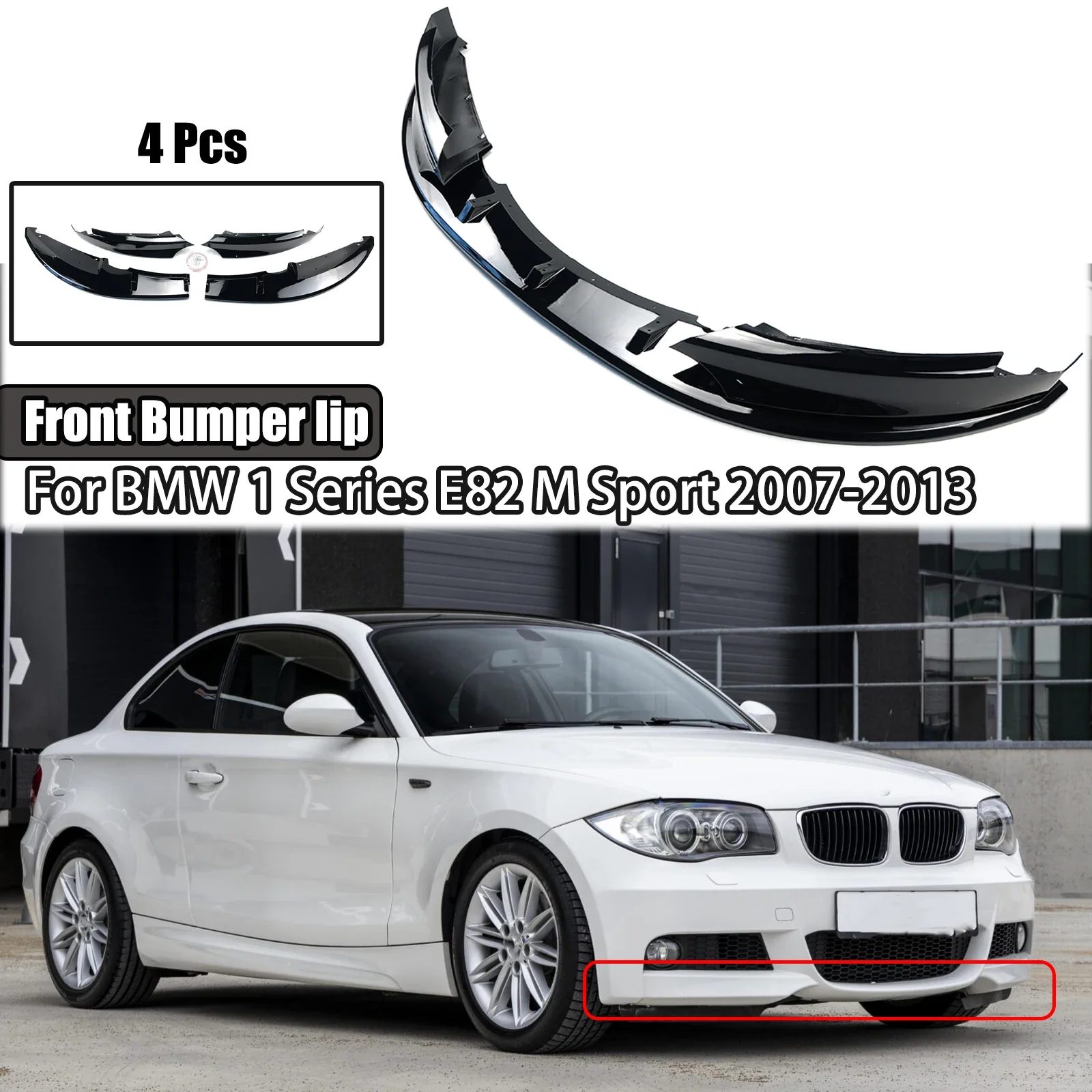 

Car Front Bumper Lip For BMW 1 Series E82 M Sport 2007-2013 Splitter Diffuser Spoiler Accessories Glossy Black Carbon Fiber Look