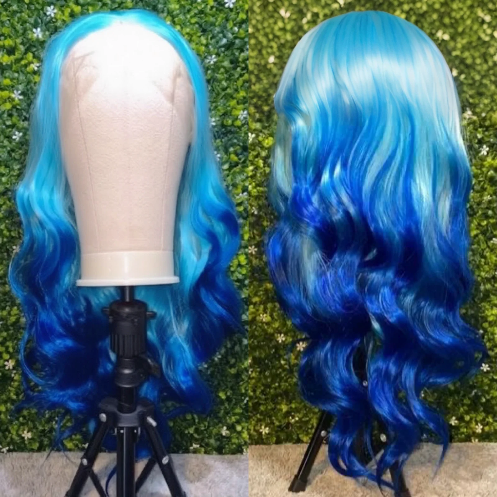 طويل الجسم موجة أومبير الأزرق شعر مستعار الاصطناعية قبل قطعها شعري أزرق فاتح مجعد متموج تسليط الضوء على التدرج الملونة الباروكات للنساء #4