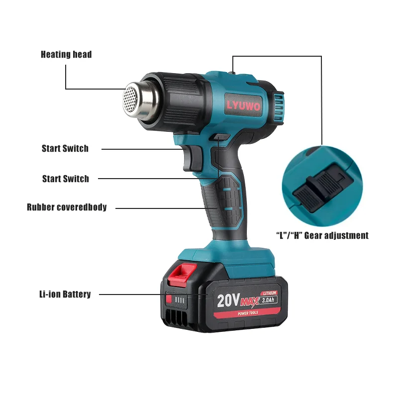 18V/21V Cordless Hot Air Gun, Heat Shrink Gun, Industrial Handheld Electric Heating Gun, Temperature Suitable For MT Battery