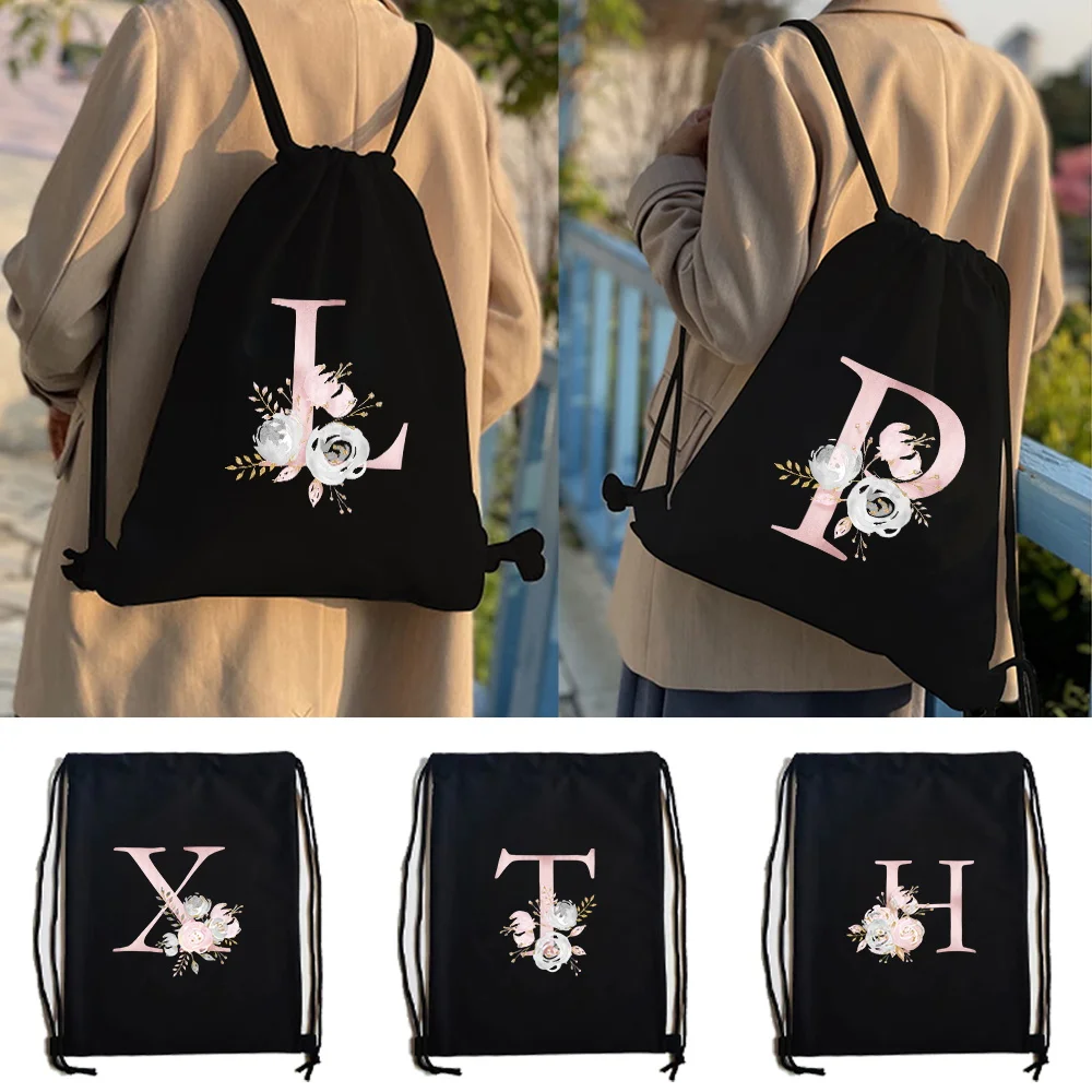 Drawstring Backpack Shoe Bags Storage Gym Bags Dust Backpacks Pink Flower Storage Pouch Outdoor Travel Duffle Sports Tote Bag