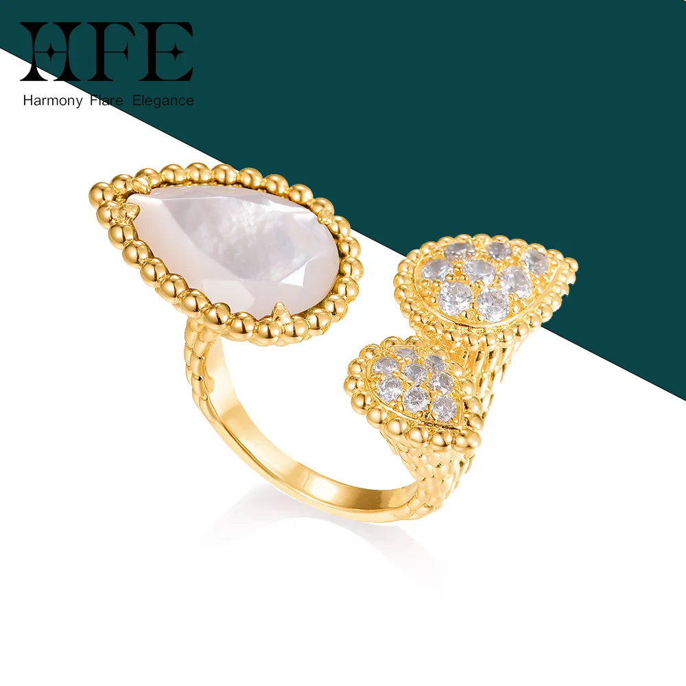 

HFE Luxurious Teardrop-Shaped Women's Open Ring with High-Quality Zircon Adjustable Snake Ring Exquisite Party Gift