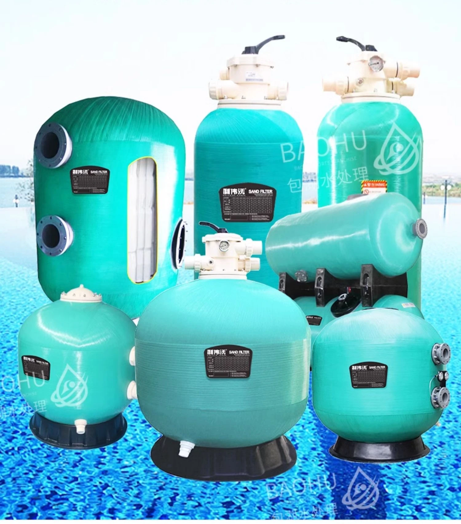 Swimming pool sand tank filter, hot spring bath quartz sand tank water pump circulation filtration system, swimming pool