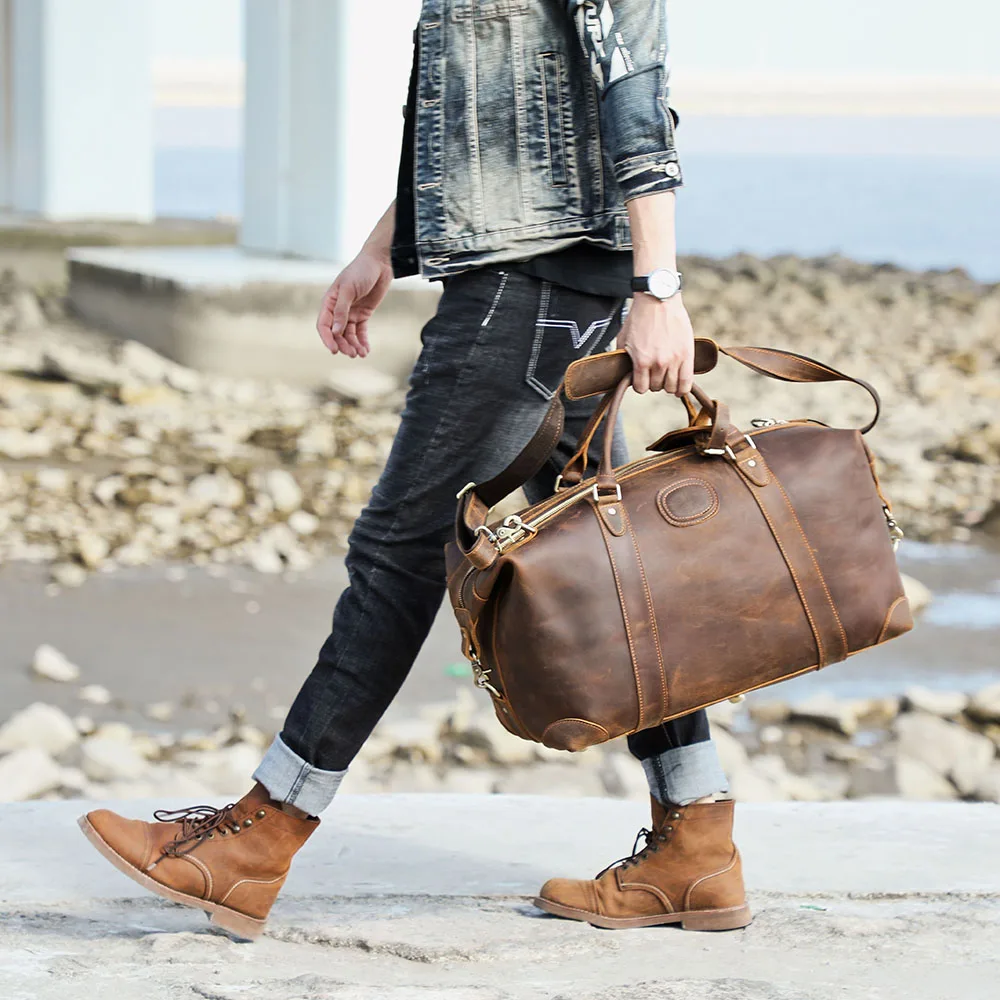 S.WORKER Premium Vollnarbenleder-Reisetasche Echtes Leder Vintage-Stil Große Handgepäcktasche – Detail 6