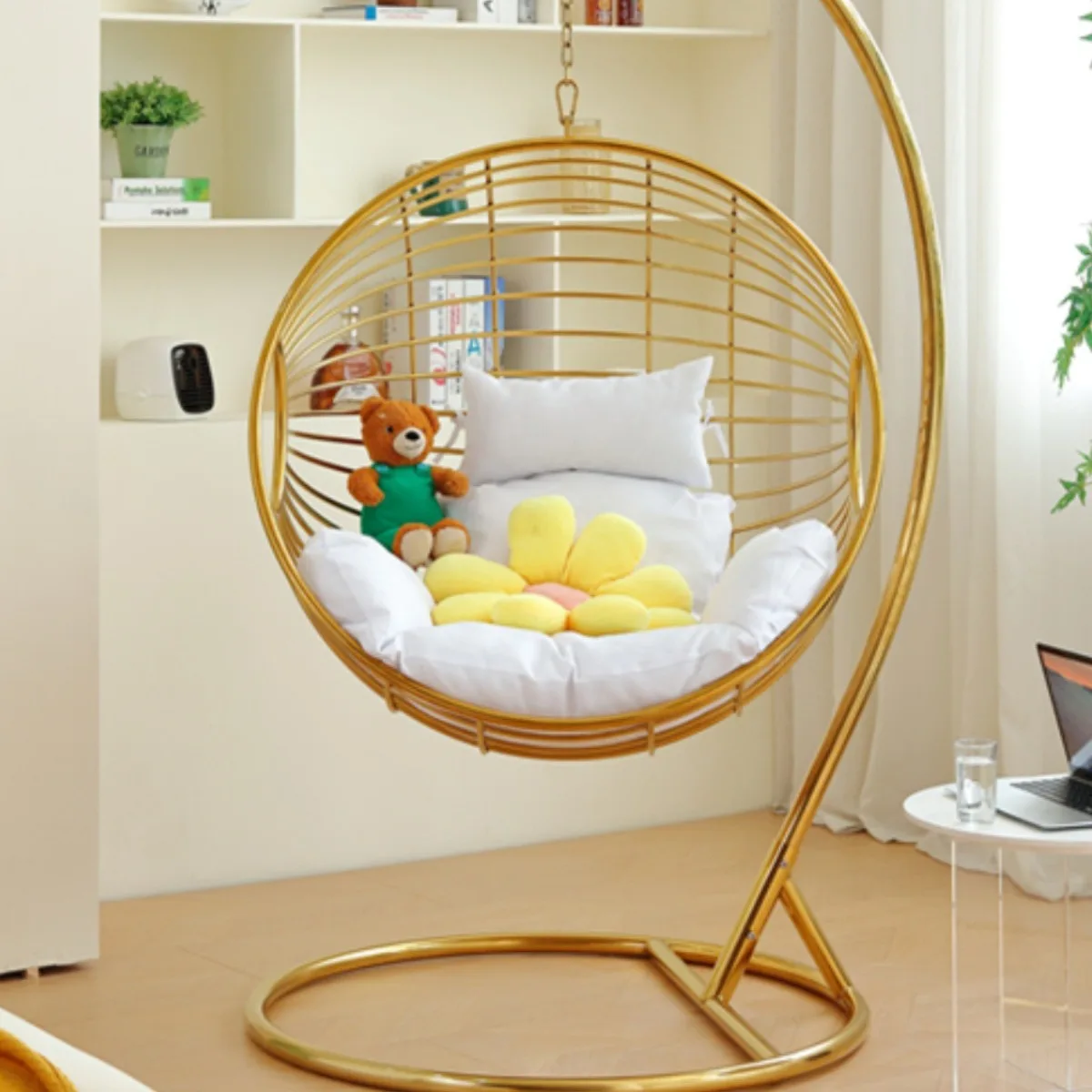 Light luxury balcony hanging chair, stainless steel metal hanging basket, adult home user outer cradle swing hammock hanging roc