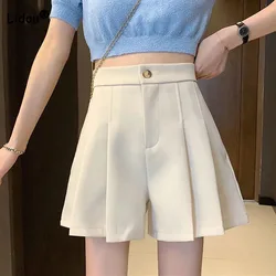 Fashion All-match Solid Color Chic Pleated Shorts for Female Korean Simplicity Elastic High Waist Pants Summer Women's Clothing