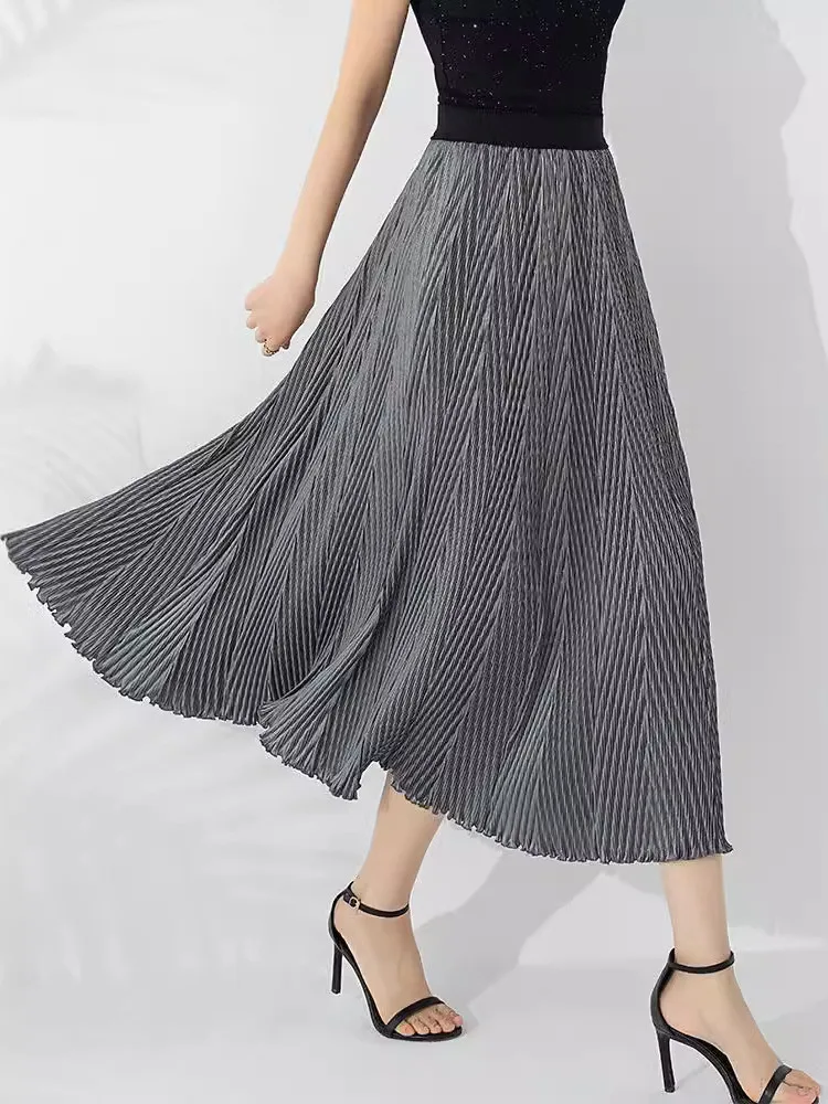 WHTREND nouvelles jupes plissées femmes mode Design élégant élastique taille haute vague bord jupes évasées WH1972