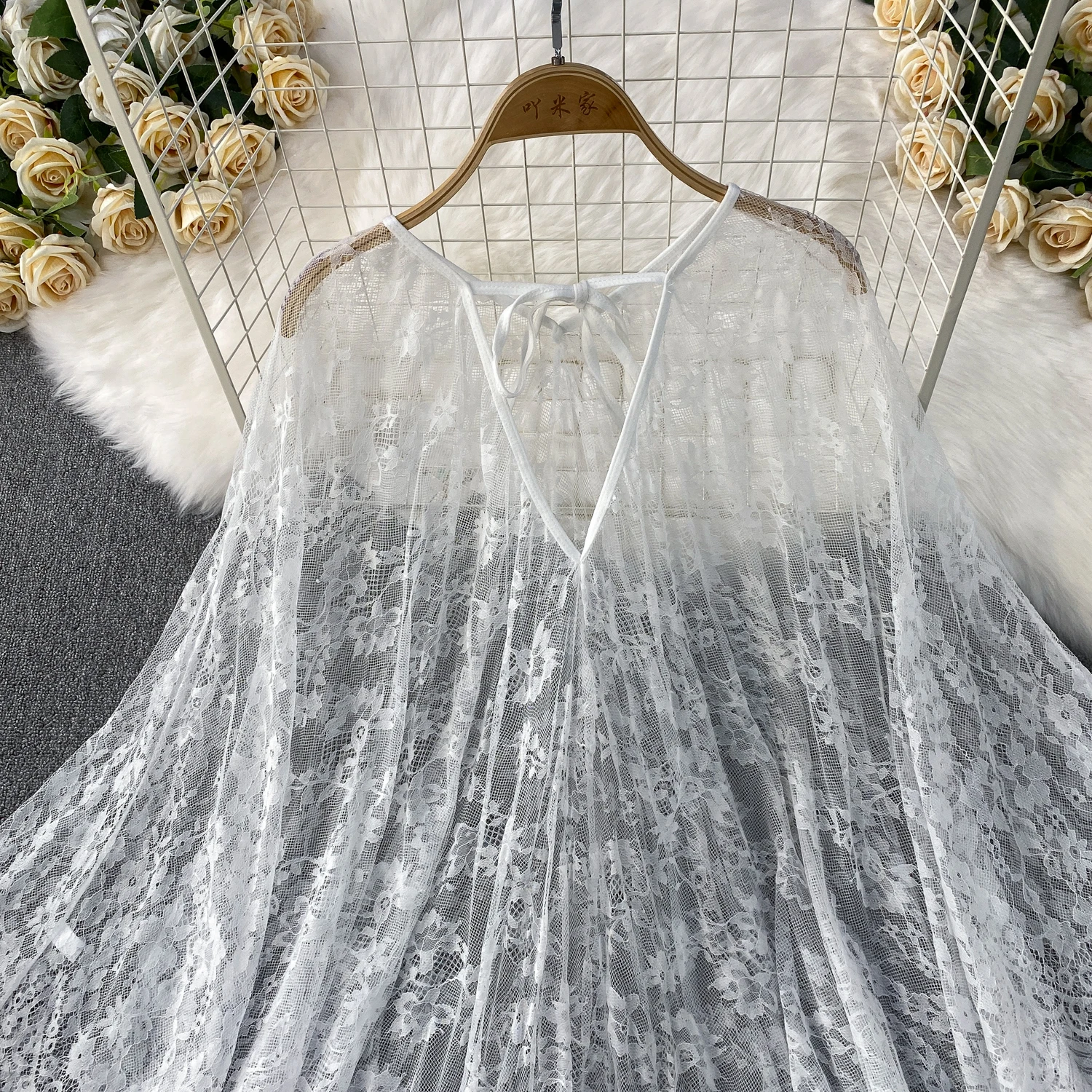 Weibliche Sommer Tropical Strand Urlaub Bikini Covers Up Langes Kleid Frauen Dünne Sexy Sommerkleid Spitze Lose Romantische Lange Boho Kleider