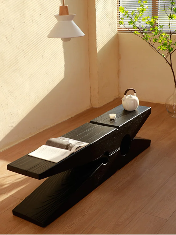 

Carbonized black log bench, whole solid wood bench, wabi-sandy wind wooden pier entrance shoe change stool