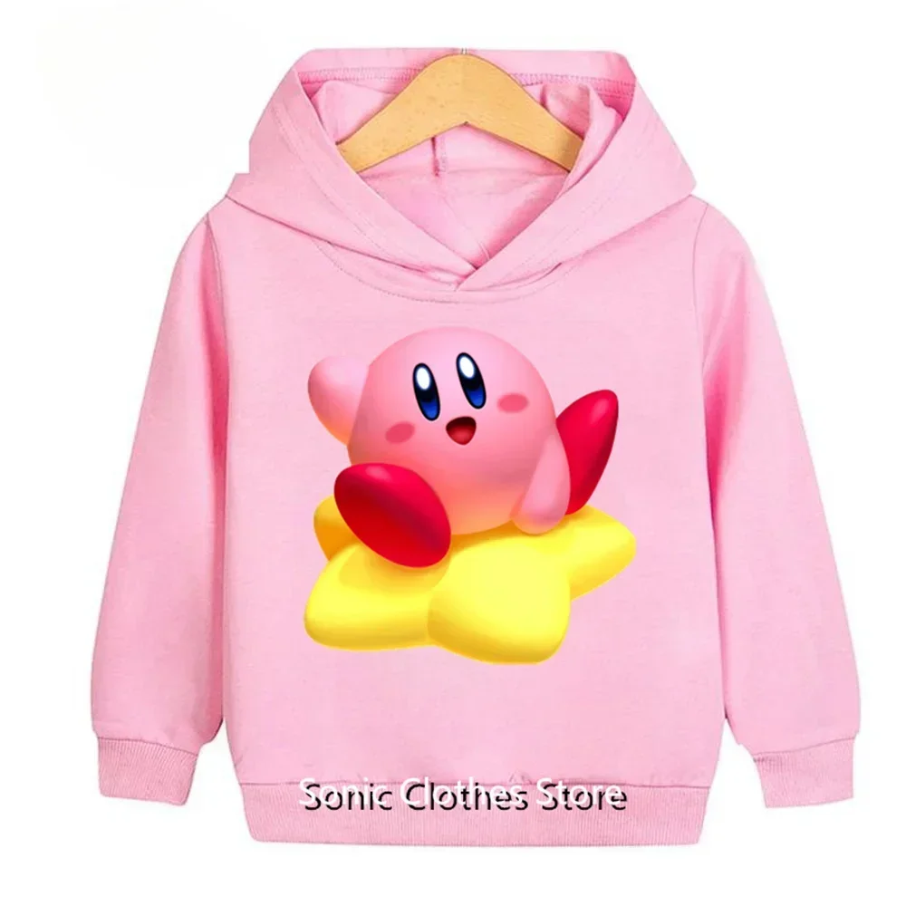 Kawaii Kirby Anime Hoodie for Girls Boys Thick Long Sleeve Clothing Autumn Cartoon Figure Hoodies with Hat Sweatshirt Children