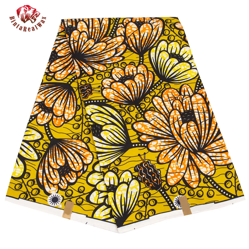 BintaRealWax Ankara Prints Wax Fabric Flowes Pattern Polyester Tissu Sewing Garment Material for women Dresses FP6475