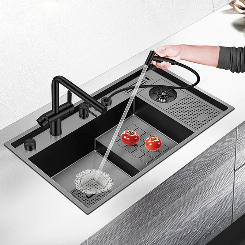 Imagem -03 - Handmade Kitchen Sink com Knife Holder Nanometer Cup Rinser Stepped Kitchen Sink Tamanho Grande mm de Espessura Aço Inoxidável Asras304