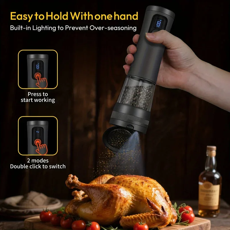 

Electric Salt and Pepper Grinder Set - USB Rechargeable - Durable Modern Style - Adjustable Coarseness with LED Light,Refillable