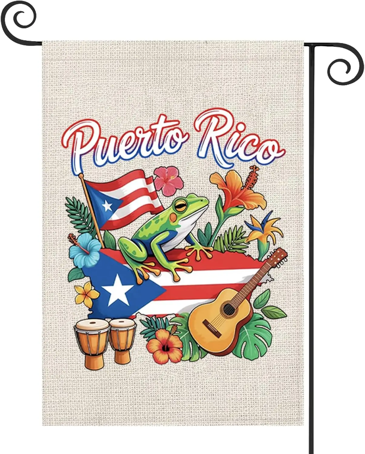 WCGXKO Puerto Rico Family Vacation Gift Tropical Frog Souvenir Vacation Trip Yard Decor Summer Garden Flag Sign Flag (Rico F jjp