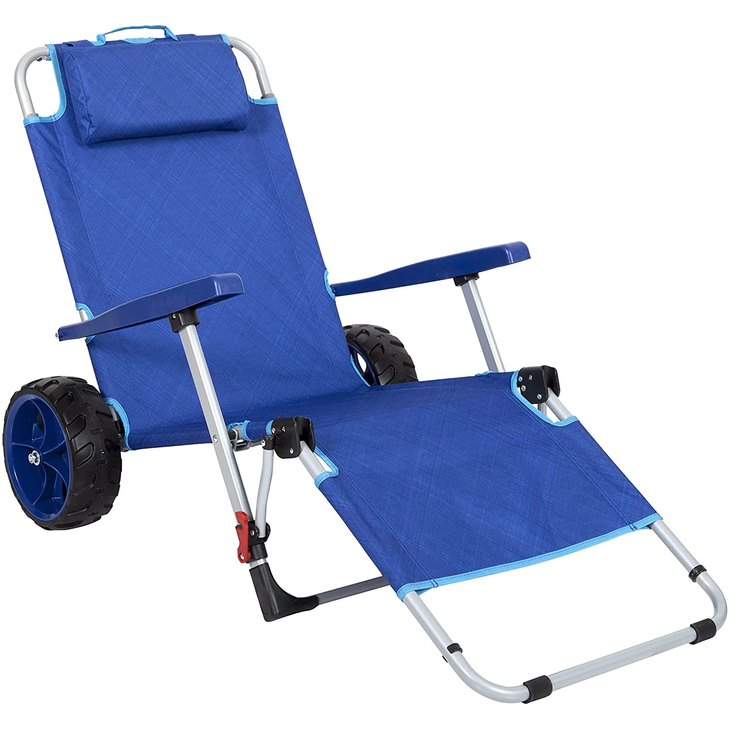 New blue camping cot portable 4 adjustable deck chairs with pillows travel camping beach chair