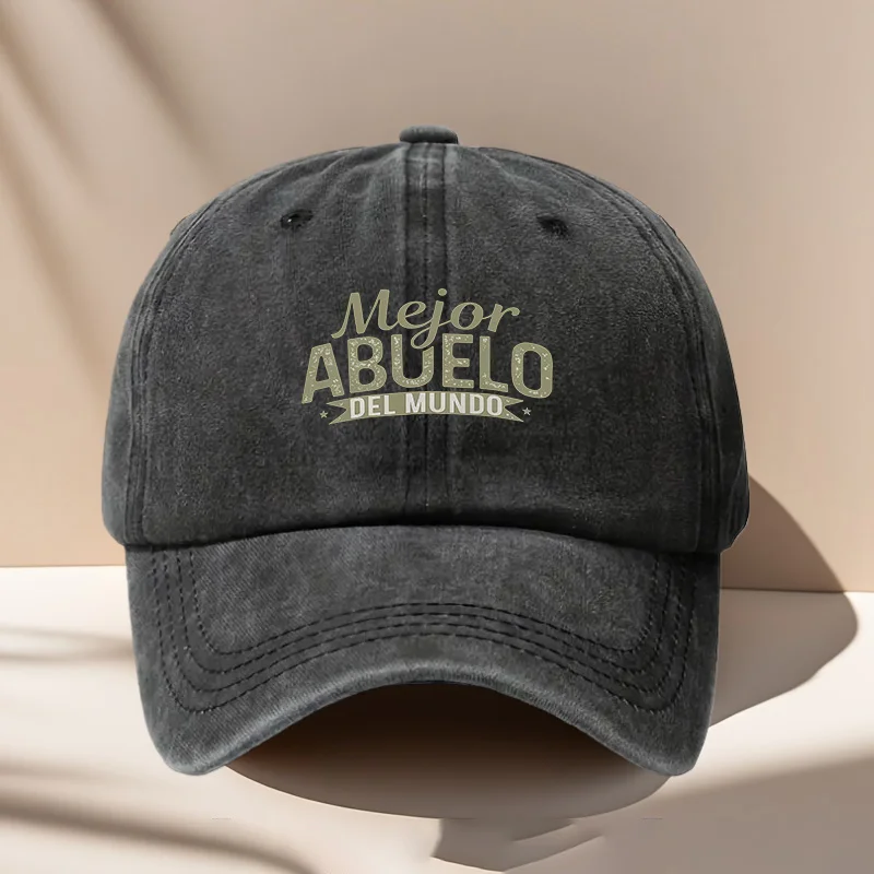 1 Piece Vintage Baseball Cap - Mejor Abuelo Del Mundo Spanish Print, Adjustable Snap Design, Available in Various Colors, Distressed Denim Style, Suitable for Fishing, Cycling, and Everyday Wear - Unisex Sun Hat, Spanish-Themed Gift, Durable Headwear, Perfect for Giving to Grandpa and Family