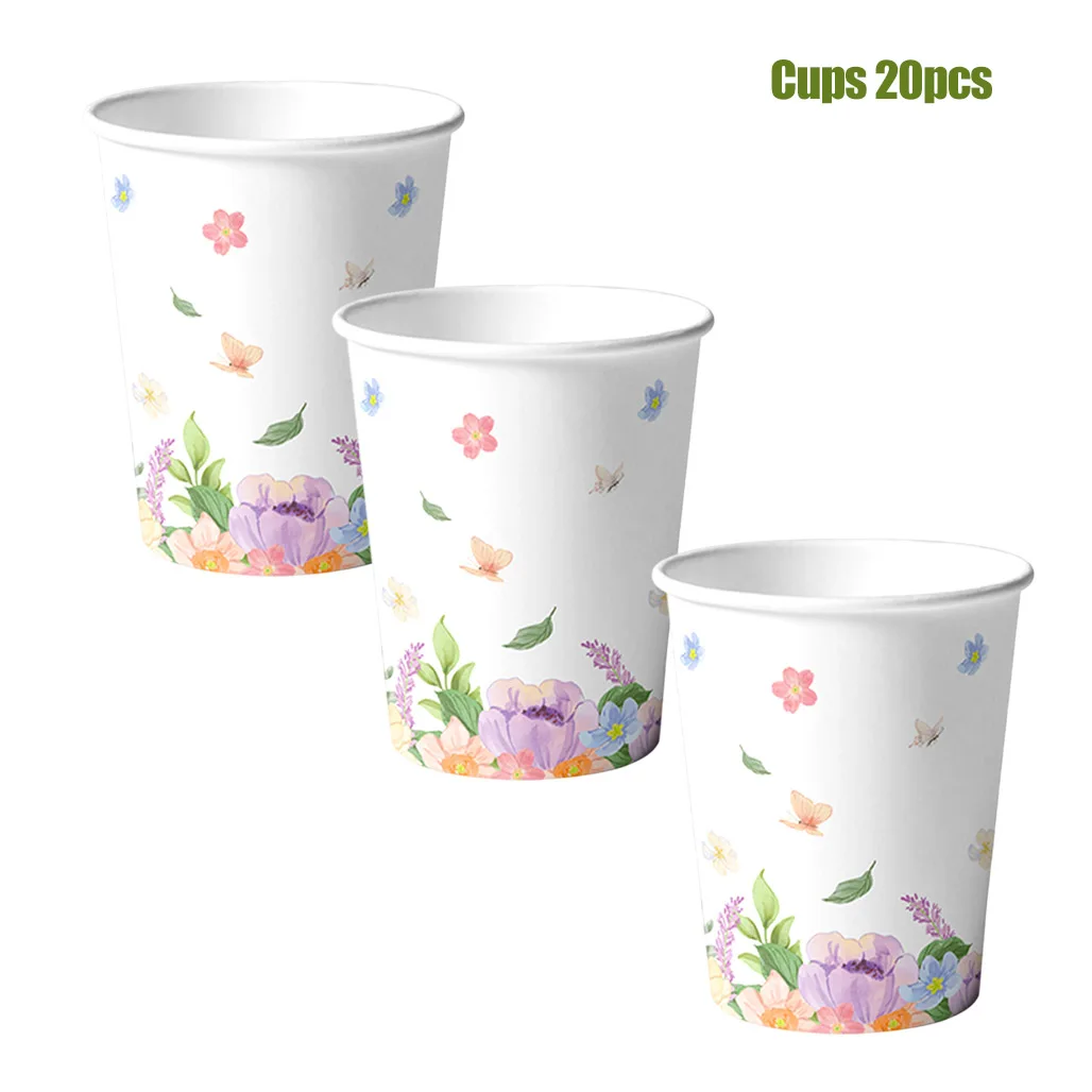 Floral Butterfly Disposable Tableware Set Paper Plates Cups Napkins For Girls Birthday Party Spring Garden Baby Shower Decor - view 5