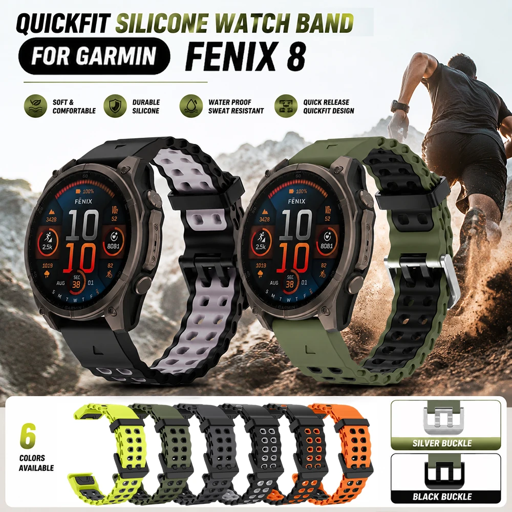 Wasserdichtes Silikonarmband im Ozean-Stil für Garmin Fenix 8 Enduro 3 26mm 22mm Quickfit Sportband Weicher Ersatz für Fenix 7 6 5