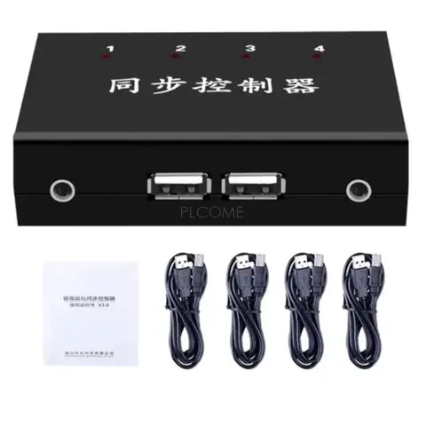 4 Port Km Synchronizor, Usb Keyboard Mouse Synchronous Controller Kvm Switch For Pc Android Pad Dnf Game Control, With Cables