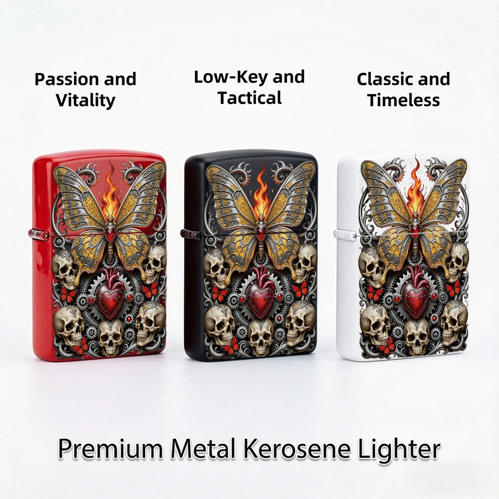 Flip Top Lighter Steampunk Butterfly Skull Heart Gear Gothic Art Pattern lighters vintage lighters for smokers Decor Style