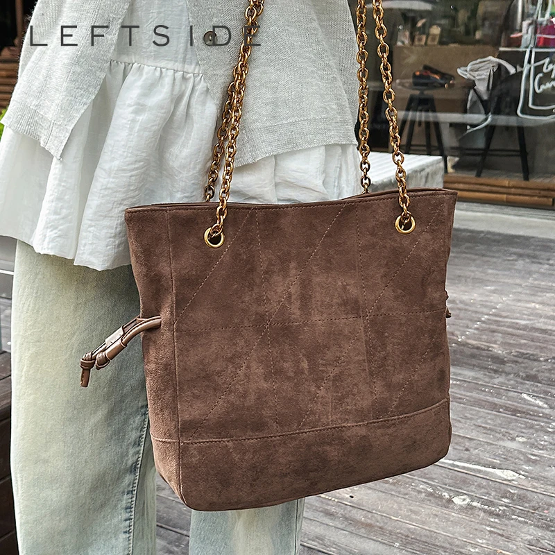 

LEFTSIDE Luxury Small Faux Suede Tote Bag 2025 Winter Designer New Shoulder Bag Young Women's Underarm Bag Handbags and Purses