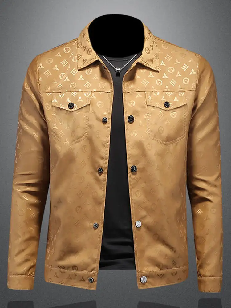 

American Sle Luxury Faion Slim Fit Men's Jaet Floral Embroidery Collar Zipper Closure Polyester Long Sve Coat