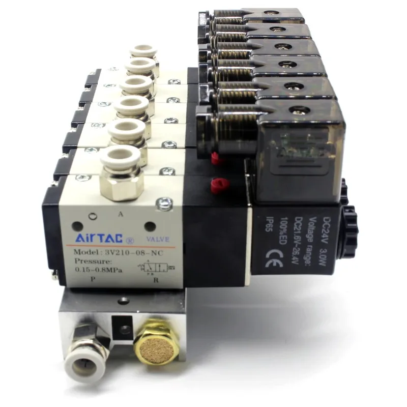 Manifold Station Solenoid Valve 3 port 2 position Multi-way Combination DC12V DC24V AC220V With Fitting Solenoid Valves 3V210-08