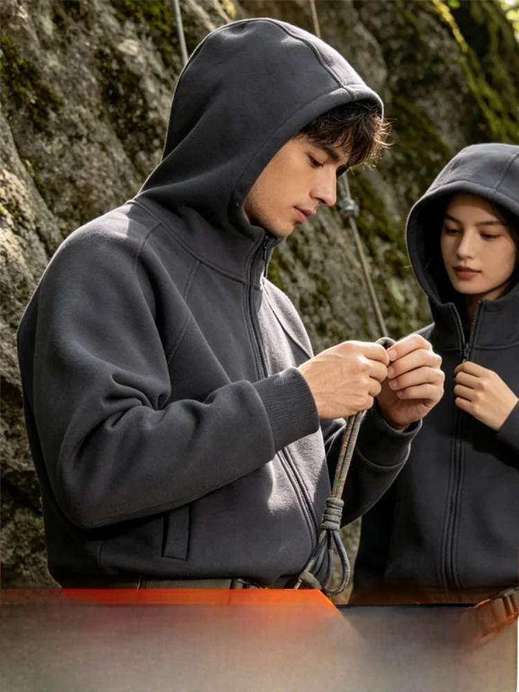 Outdoor Hooded Jacket Mixed Fibers  Silk Wool Commuting Warmth Autumn Winter Unisex Breathable Cardigan Style  C...