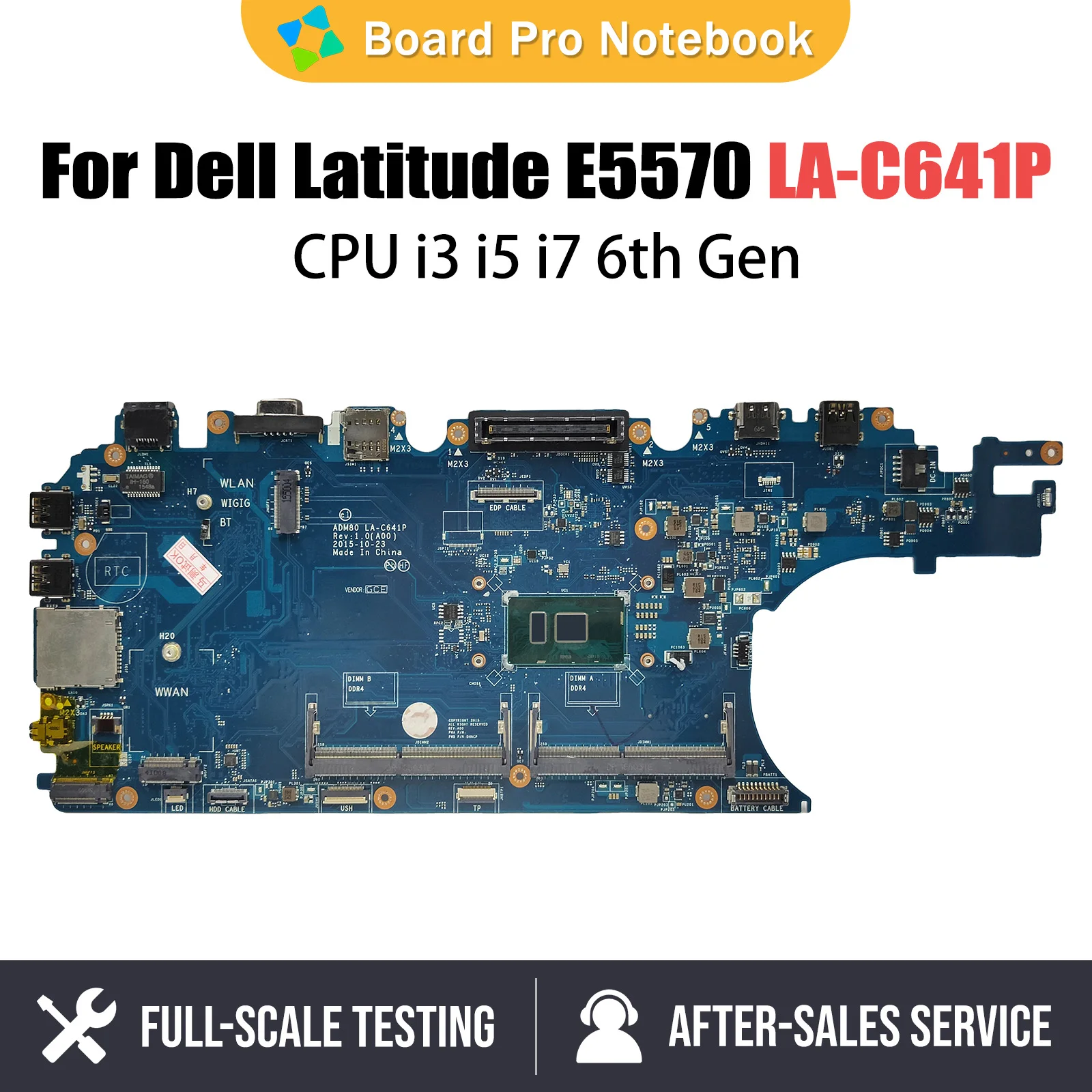 

Laptop Motherboard For DELL Latitude E5570 3510 0MJJCK 03MCRF 0JGMFT LA-C641P Notebook Mainboard With i3 i5 i7 6th Gen CPU