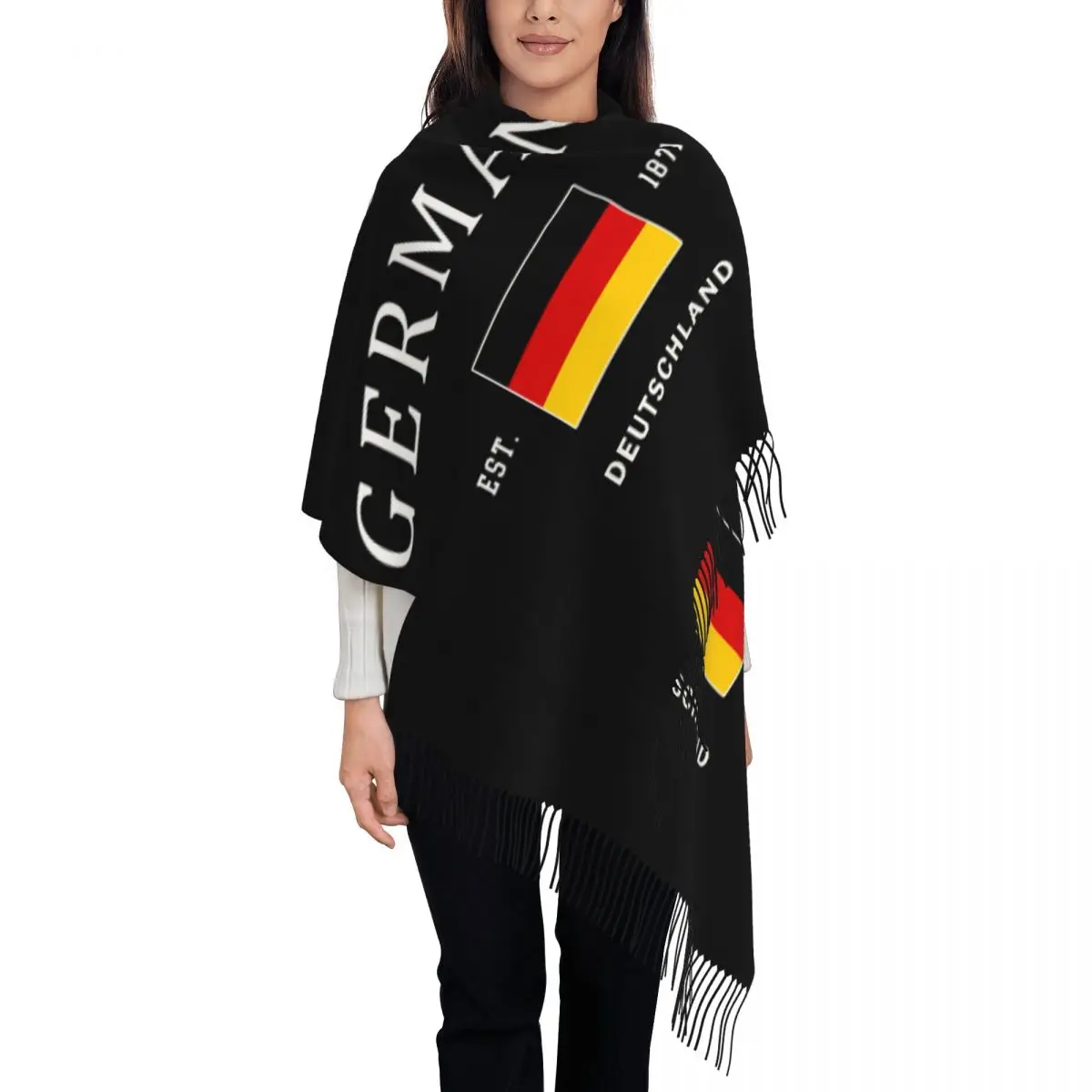 

Женский шарф с кисточками и флагом Германии на заказ, зимние теплые шали, женские патриотические шарфы немецкой гордости