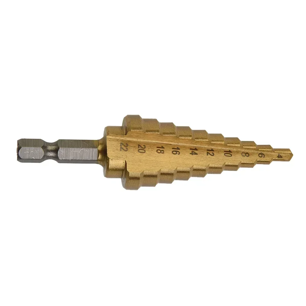 1Pcs 4-22mm HSS Titanium Coated Step Drill Bit Drilling Power ToolsMetal High Speed Steel Wood Hole Cutter Step Cone Dril A50