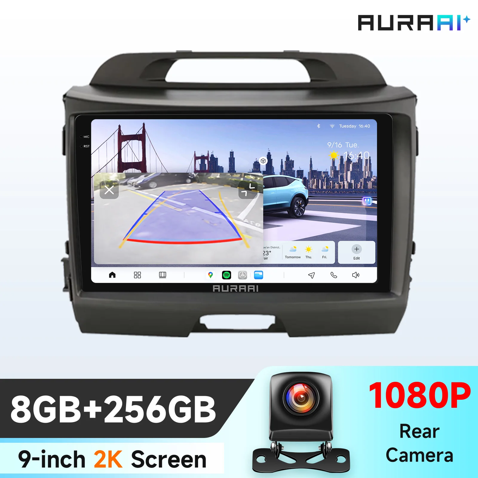 AURA AI 7870 2K Scherm 4G Carplay Android autoradio GPS voor KIA Sportage 3 2010-2016 Speler ADAS Camera Autoradio WIFI Stereo Video