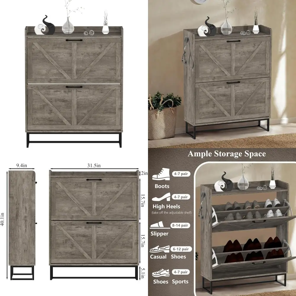 

Shoe Storage Cabinet with 2 Drawers, Metal Legs, Slim Design for Shoe Rack Organization, Freestanding Shoe Organizer
