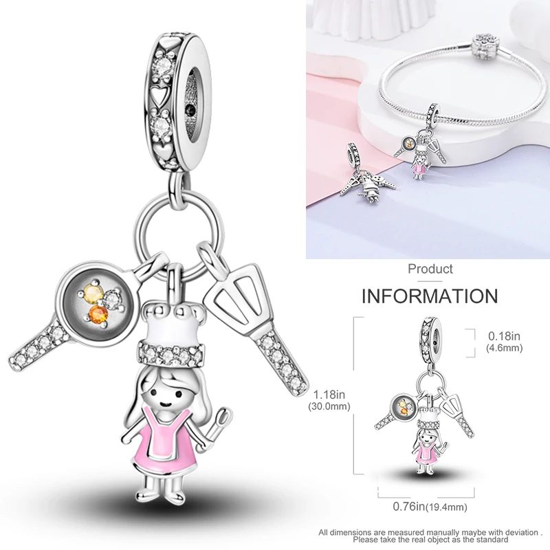 925 Sterling Silber Rosa Ballett-Mädchen Anhänger Junge Mädchen Schwestern Paare Anhänger Passend für Armband DIY Schmuck Original Mode für Frauen – Detail 12