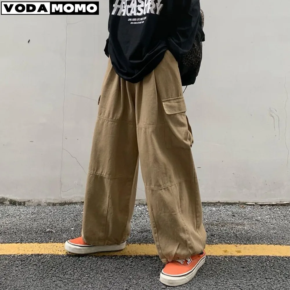 

Khaki Cargo Pants Men Elastic Waist Baggy Trousers Fashion Overalls Bottoms Summer New 2024 Vintage Male Y2K Clothes Streetwear