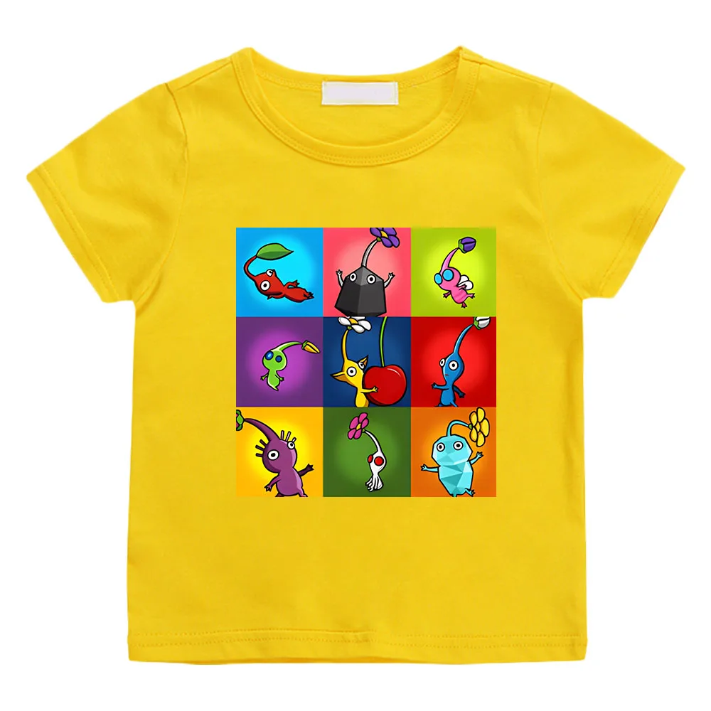 Pikmin Print Cartoon T-Shirt Summer Kids Graphic Cotton Tees Short Sleeve Harajuku T Shirt Tops Kids Baby Boys Girls Clothing