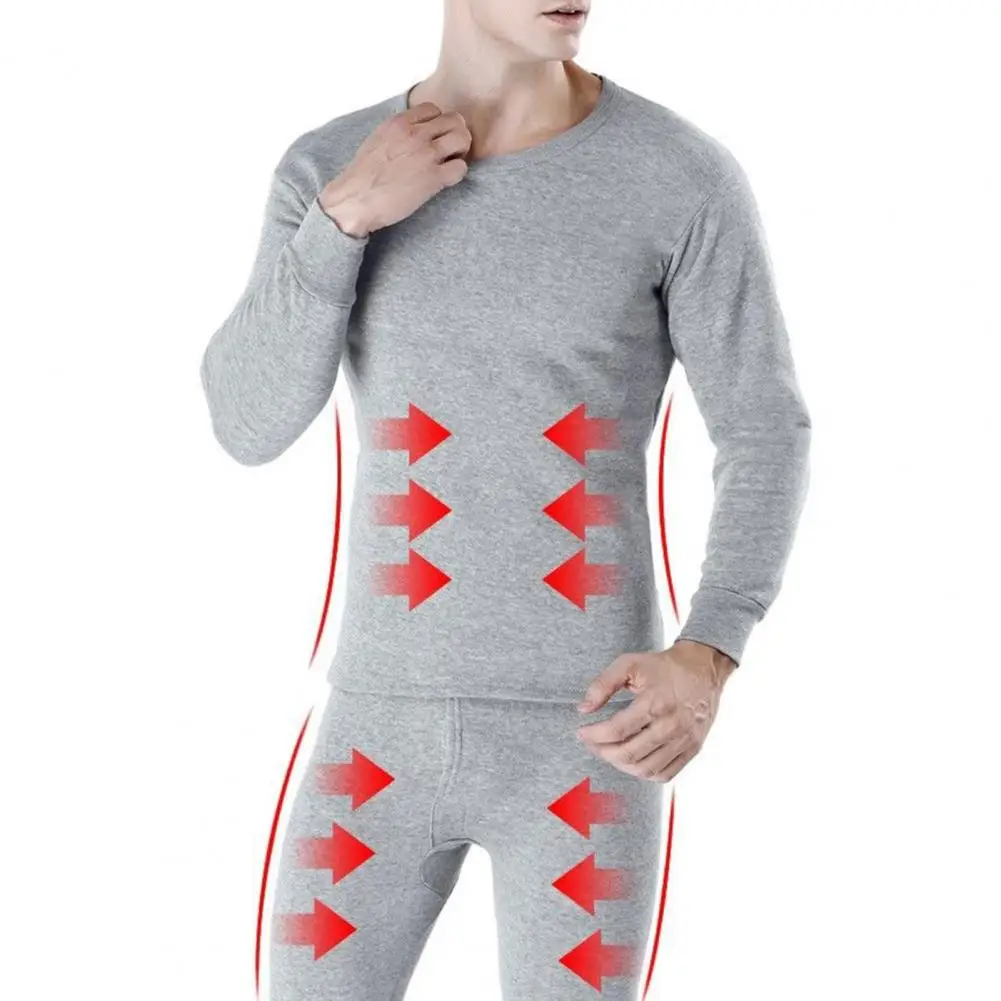 Thickened Plush Men Underwear Mid Waist Long Base Underwear Set Thermal Underwear Men Long Johns Fleece Lined Winter Base Suit