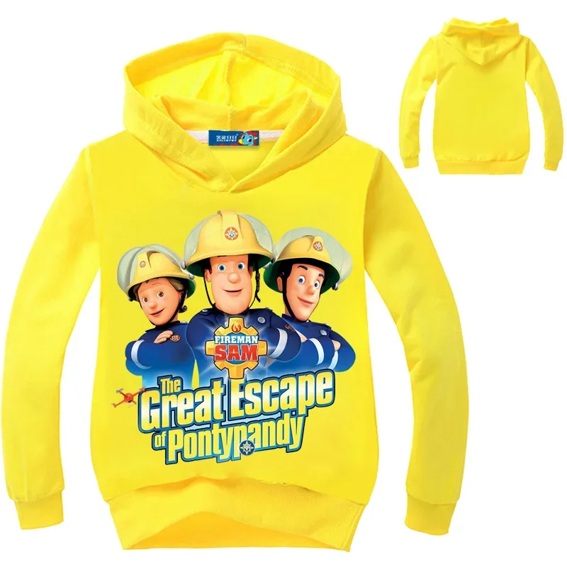 2-16Years Anime Fireman Sam Clothes Boy Hoodie Children Cartoon Firefighter Outwear Kids Long Sleeve Coats Causal Hoodies Jumper