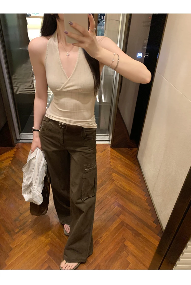 Spice-Girl-Style Neckholder-Cross-V-Neck-Camisole für Damen – Sommer 2026 Neuheit – Outerwear Tank Top im koreanischen Stil – Einfarbiges Crop Top – Detail 12