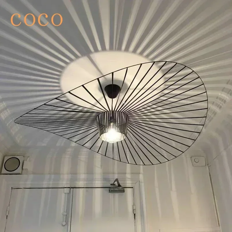 LED straw hat chandelier coffee shop living room restaurant home modern decoration lamplighting fixture-French designer