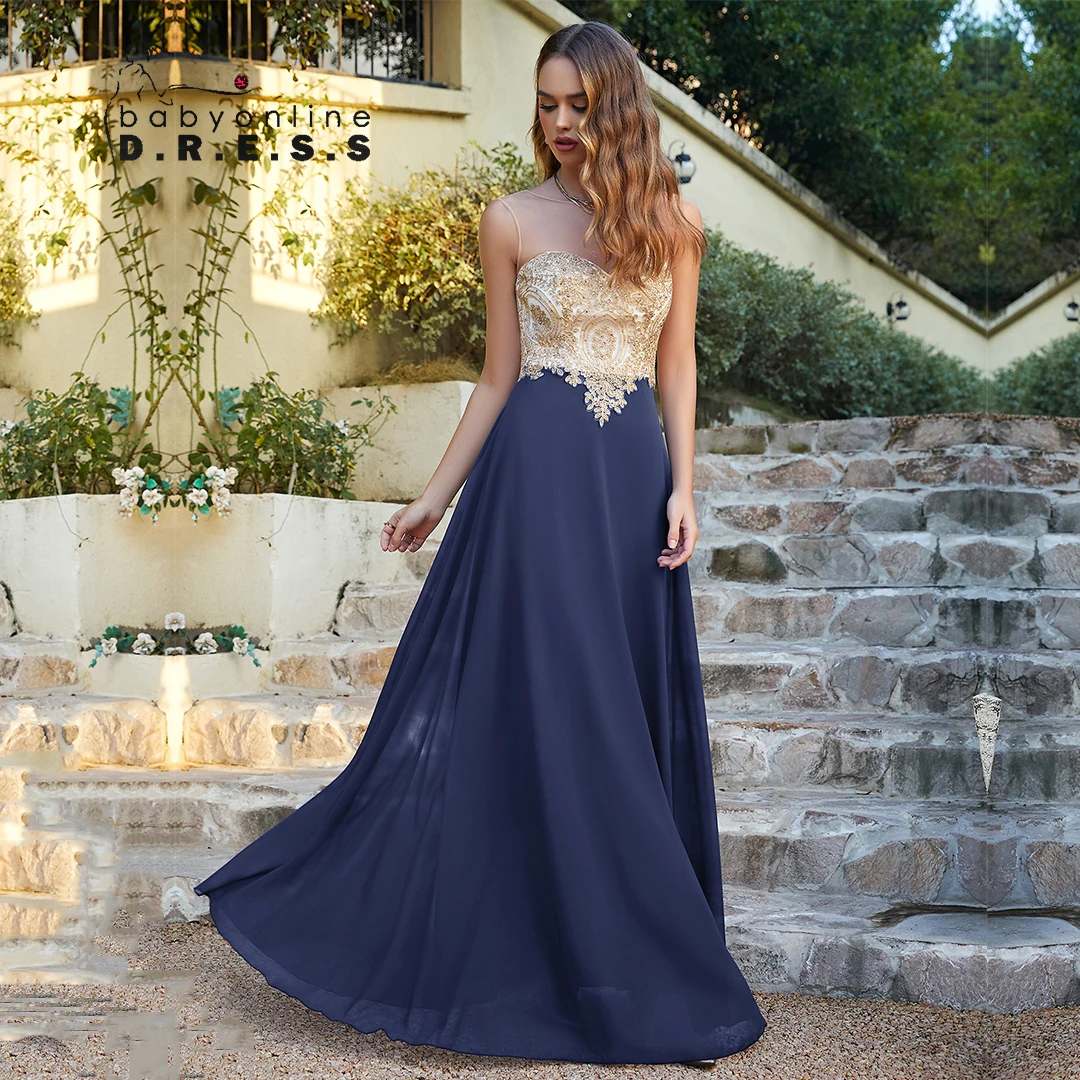 BABYONLINE Navy Blue 2024 Bridesmaid Dresses Illusion Sweetheart Backless Zipper Wedding Guest Evening Long Gown A Line Robe