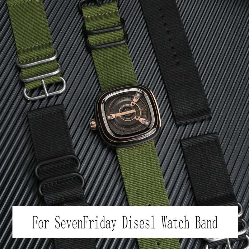 26MM 28MM Bracelet Outdoor Sports Large size Canvas Watch Strap For Seven Friday M2/02 P1B/01 S2/01 Diesel Nylon Wristband Green