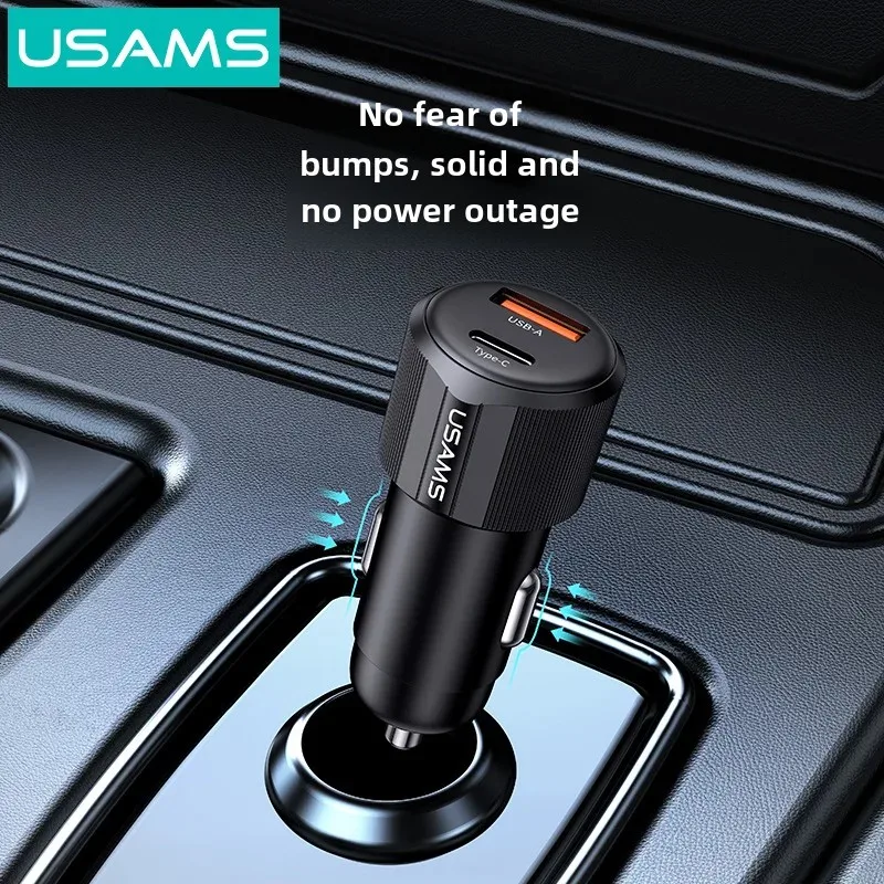 

USAMS Car Charger for iPhone Two-In-One Type-C PD60W Wired Cigarette Holder Motorcycle Electronic Accessories