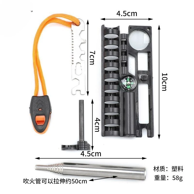 

Multi-functional Outdoor Survival Fire Stick Compass Bottle Opener Combination Tool Outdoor Camping Emergency Equipment Set