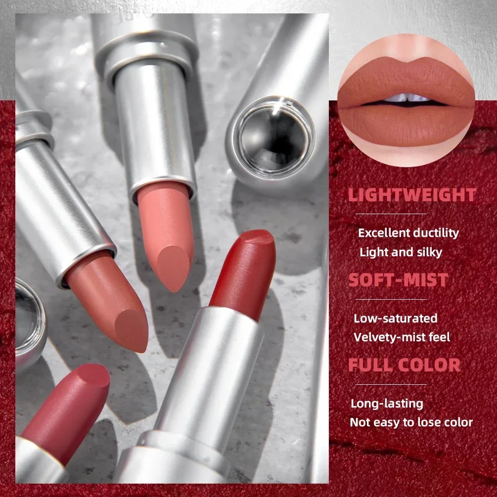 Matte Lipstick Nude Lipsticks Long Lasting Velve Red Tinted Waterproof Lip Stain Lipstick Balm Makeup 6 Colors For Women