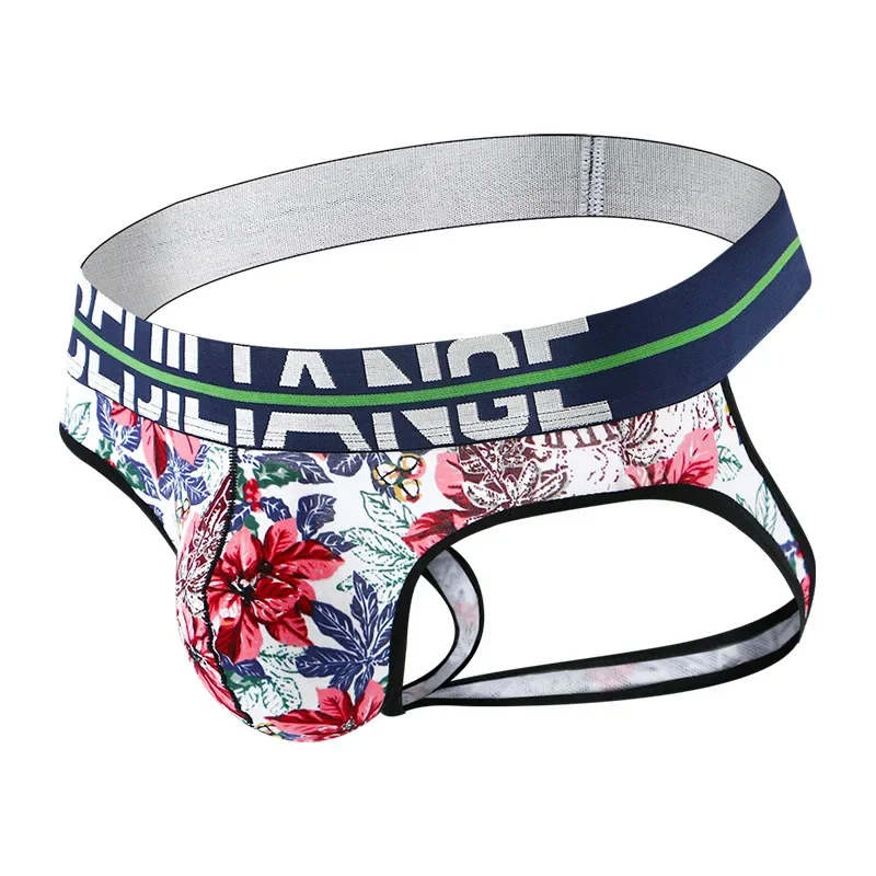 Men's Fashionable Printed Jockstrap Men's Fun Penis Pouch Thongs Gay Sexy Low-rise Cotton Breathable Bottom Panties Sissy Tangas