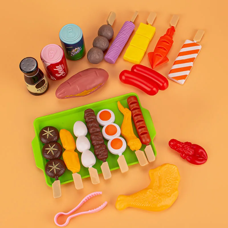 lay house barbecue toys Children's BBQ barbecue set kitchen barbecue skewers simulation food skewers pretend play BBQ toys