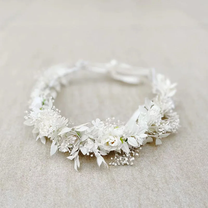 Corona de flores blancas para niña, corona de flores de comunión, diadema para bebé, accesorios para el cabello nupcial de boda