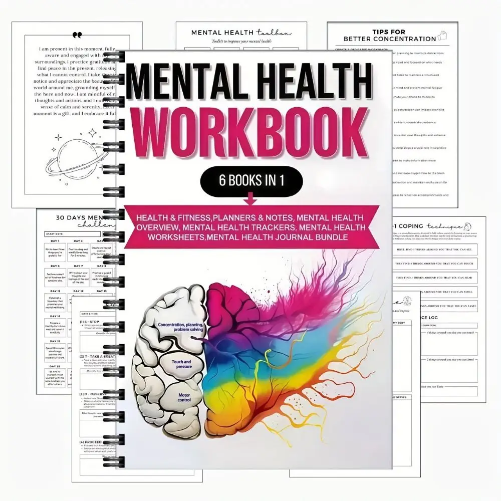 6 Books In 1 Mental Health Workbooks Cognitive Behavioral Exercises Emotion Tracker Mental Wellness Notebook Relaxation Technic