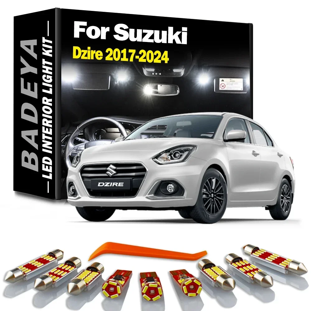 BADEYA 10Pc LED Interior Reading Map Dome Light Kit For Suzuki Dzire 2017 2018 2019 2020 2021 2022 2023 2024 License plate Bulbs