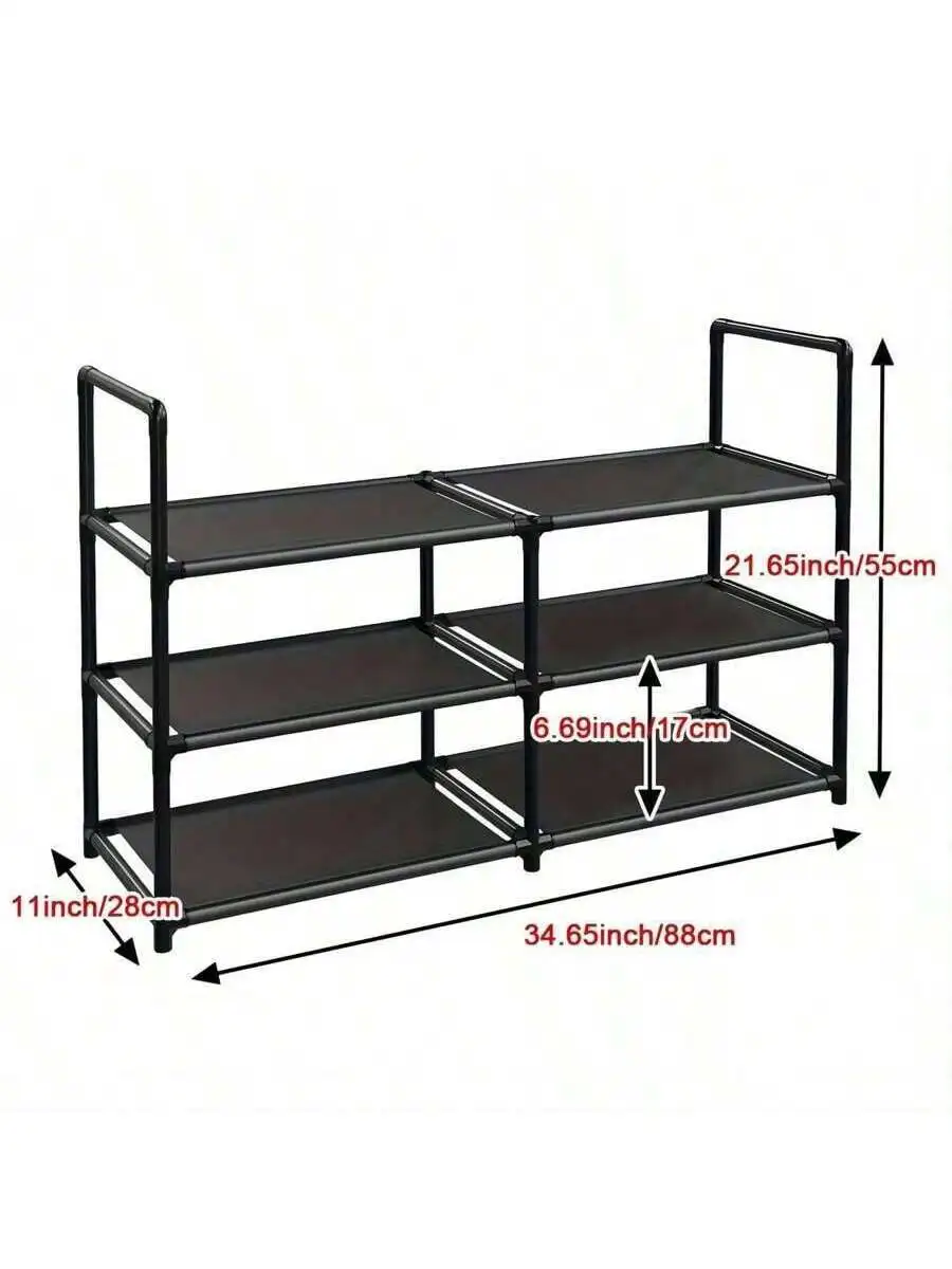 3-Tier Shoe Rack, Holds 12-15 Pairs, Sturdy Stackable Shoe Shelf, Expandable & Adjustable Fabric Shoe Organizer, Durable Metal S
